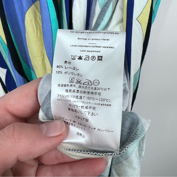 Emilio Pucci Blue Yellow Abstract Fold Over Twist Waist Stretch Maxi Skirt - Picture 11 of 11